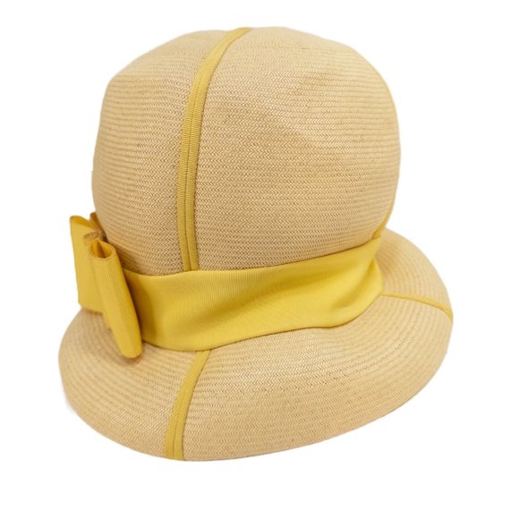 Vintage Mr. John Jr Bubble Hat Straw Yellow Ribbon Tall Mod - Picture 6 of 10